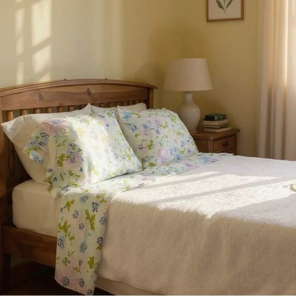 Vintage 70’s Tex-Made Truprest Graphic Floral Flat Sheet & Pillow Case Set